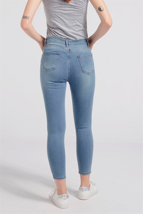 10139-Yüksek Bel Skinny Jeans - Yeşil Yıkama-10139-108-Nefise