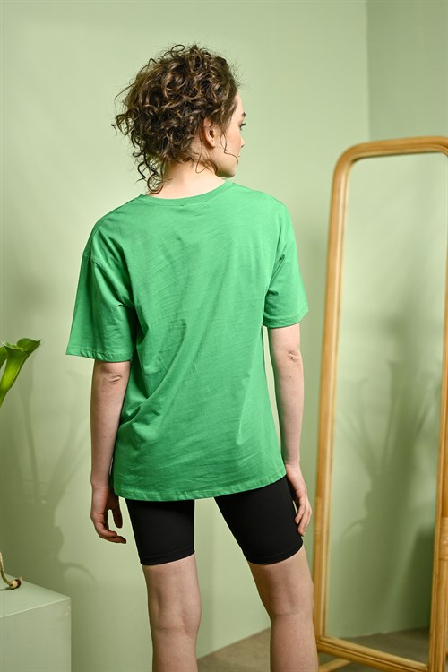 10224-Baskılı T-shirt - Yeşil-10224-107-Nefise