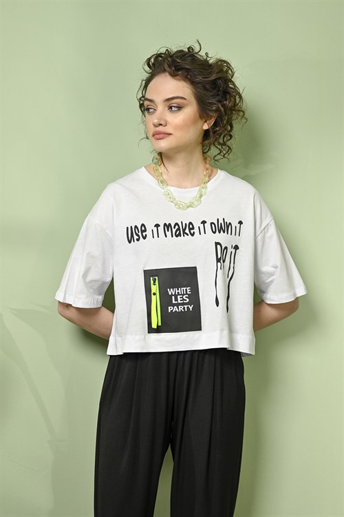 10229-Baskılı T-shirt - Ekru-10229-028-Nefise