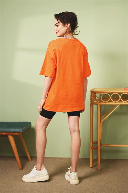 10230-Baskılı T-shirt - Oranj-10230-072-Nefise