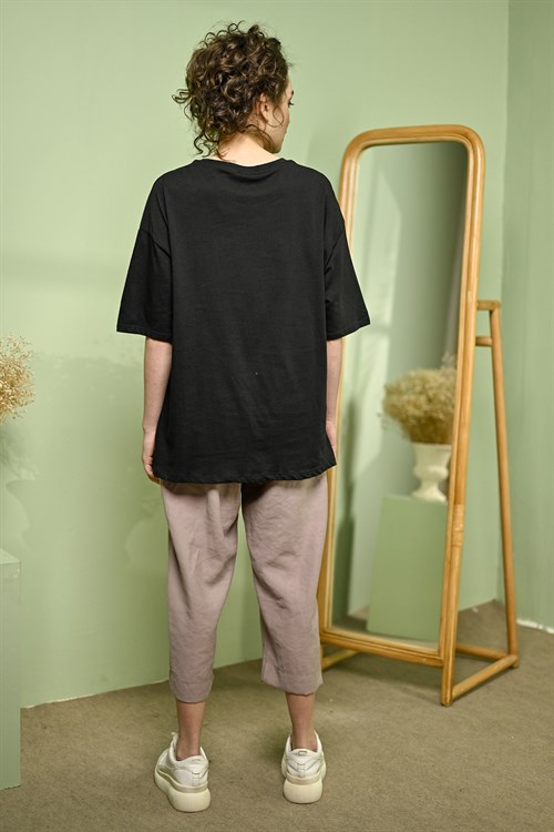 10232-Baskılı T-shirt - Siyah-10232-080-Nefise