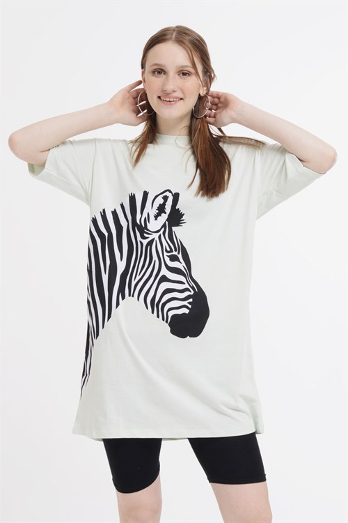 Zebra Baskılı Salaş Tshirt - Çağla-30007-024-Nefise